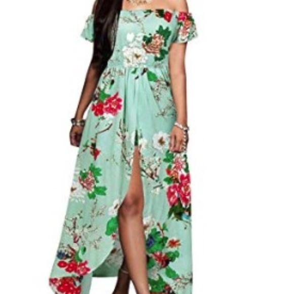 Dresses & Skirts - **NEW**Off Shoulder Floral Split Maxi Romper Dress